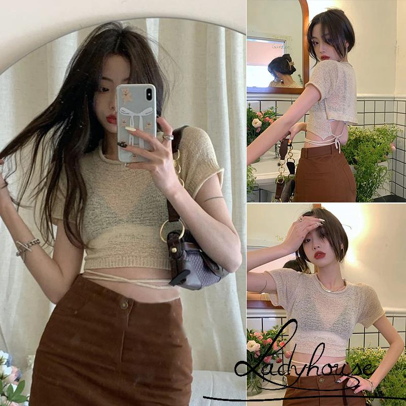 Áo Thun Crop Top Tay Ngắn Cổ Tròn Màu Trơn Thời Trang Dành Cho Nữ