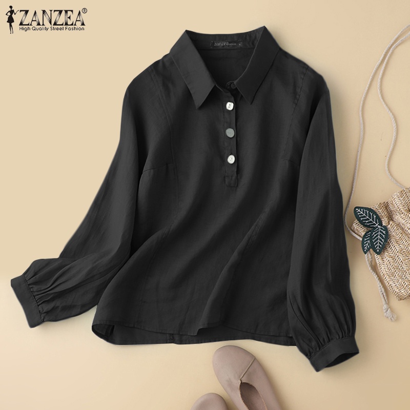 Áo sơ mi ZANZEA tay dài cổ bẻ dáng rộng phong cách vintage cho nữ