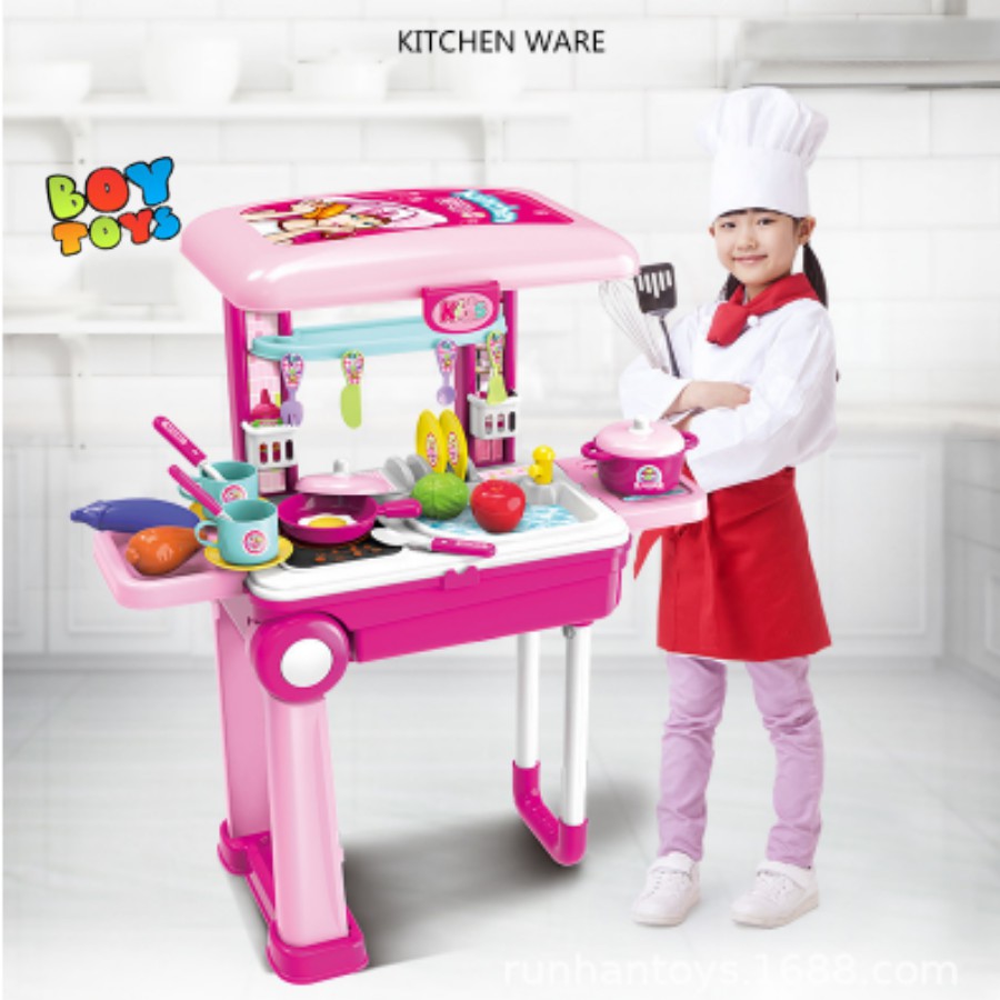 Đồ chơi nấu ăn nhà bếp vali kéo Little Kitchen 2 trong 1 cho bé thỏa sức vui chơi