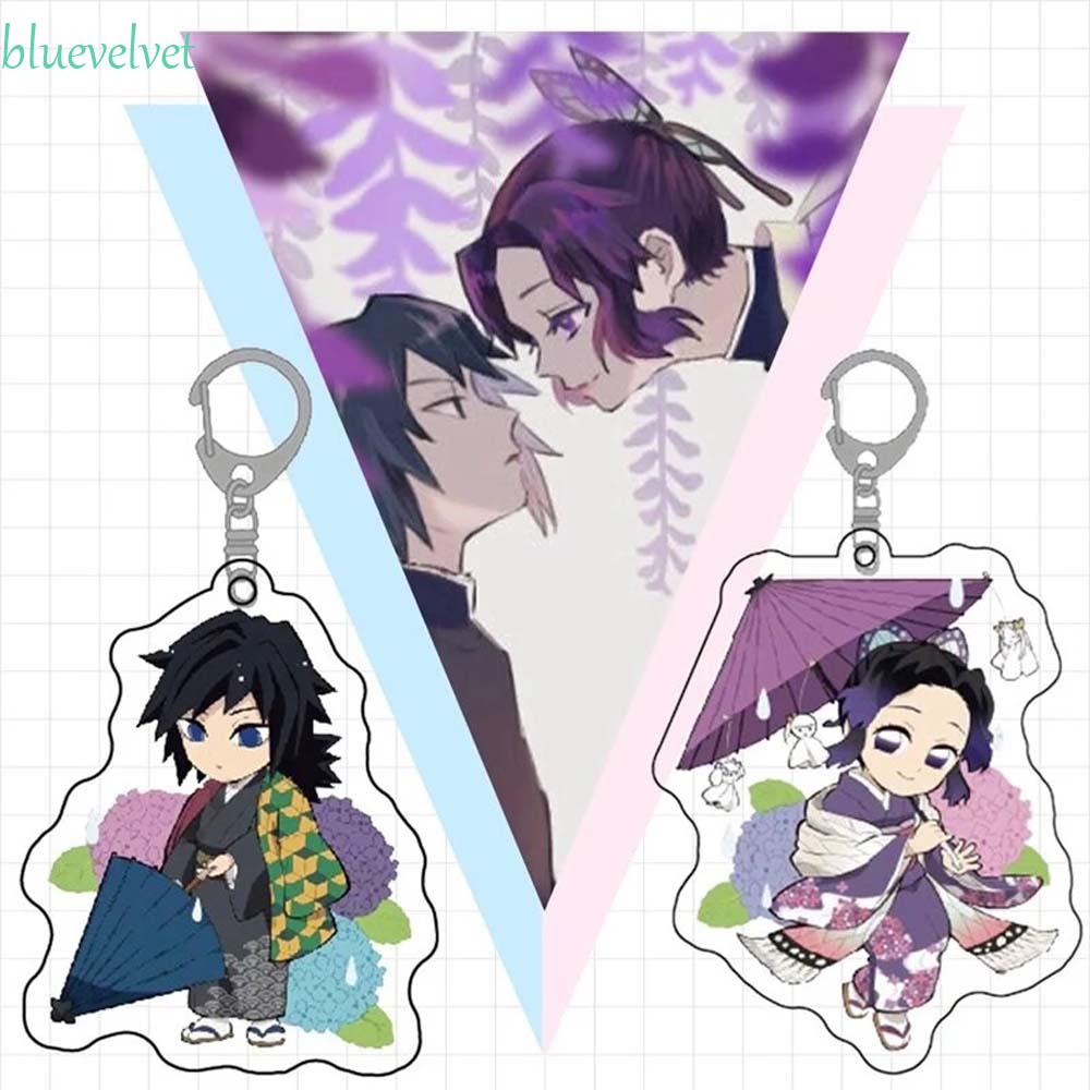 BLUEVELVET Women Anime Key Chains Cute Double-sided Demon Slayer Keychain Kimetsu No Yaiba Cartoon Tomioka Giyuu Funny Tanjirou Kamado Nezuko Cosplay Jewelry Transparent
