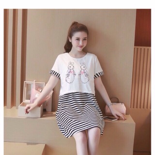 Đầm suông kẻ sọc thỏ follow shop