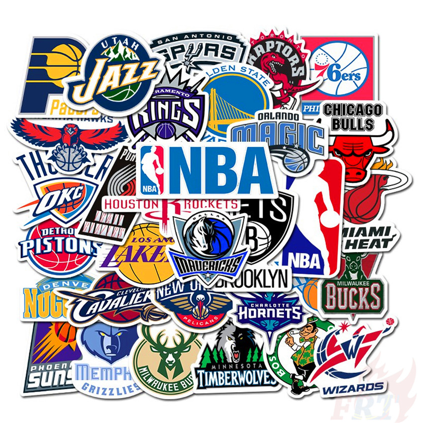 Bộ 32 miếng hình dán trang trí họa tiết logo đội bóng rổ NBA đẹp mắt