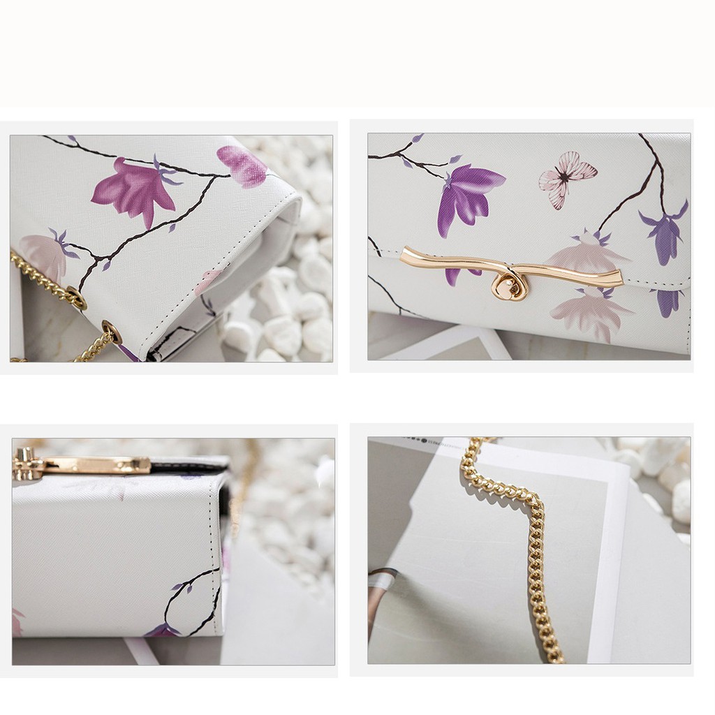 Túi Đeo Chéo Họa Tiết Giản Đơn Thanh Lịch Hoa Tím T29