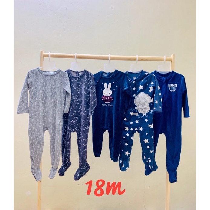 Bộ bodysuit nỉ bông/ nỉ nhung xuất dư cho bé sơ sinh đến 36m