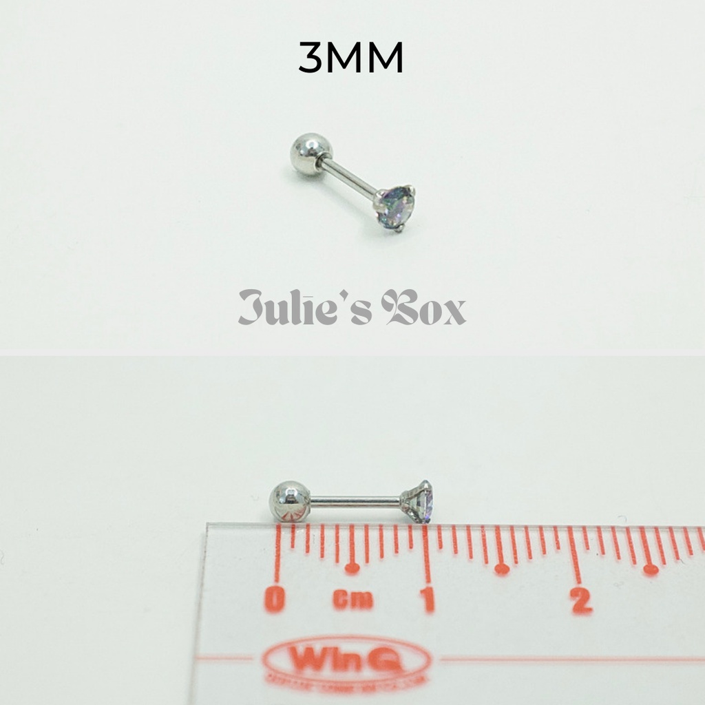[1 CHIẾC] Khuyên Tai Đá Dark Green Thân Màu Bạc Unisex Titanium Không Gỉ Không Ngứa Không Đen julies box 66