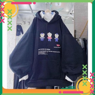 [Lên đồ là Sang]  Áo Hoodie Tay Phồng 3 Chú Lợn Hai Màu Form Rộng Siêu HOT XX