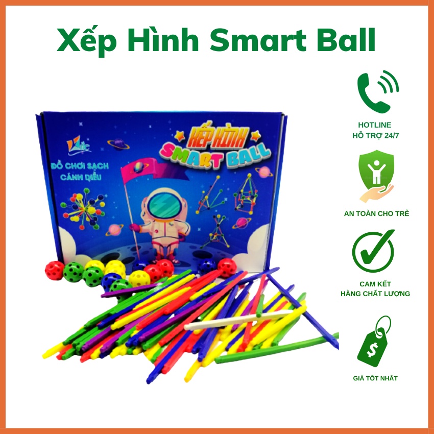 Đồ chơi cho trẻ 3+ tuổi - Bộ xếp hình không gian SmartBall (có kèm học liệu) - Đồ chơi sạch Cánh Diều Made in Viet Nam