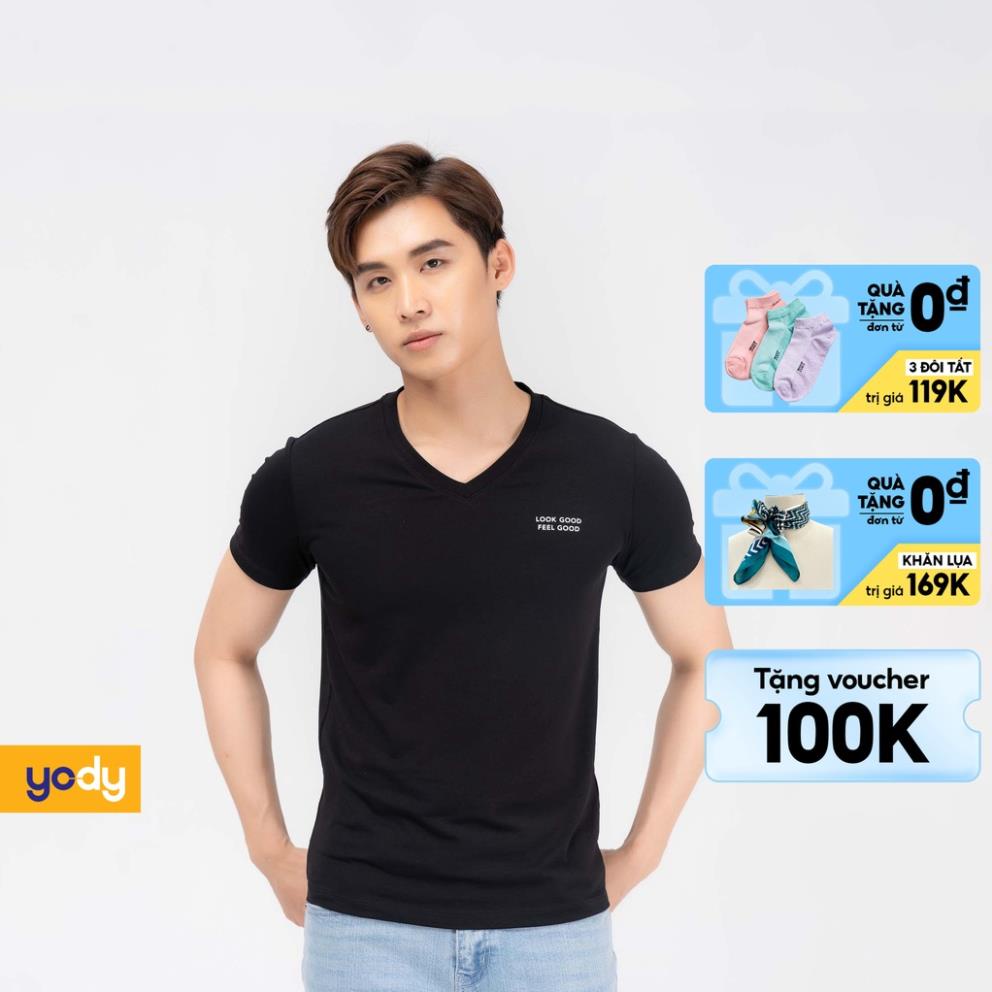 Áo thun nam trơn cổ tim cotton basic YODY PPM3997 Đẹp