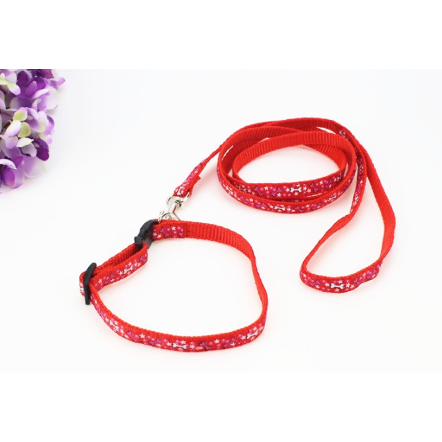 Bộ Dây Dắt Vòng Cổ Vải Cho Chó Mèo Size Trung (1.5CM X120CM)