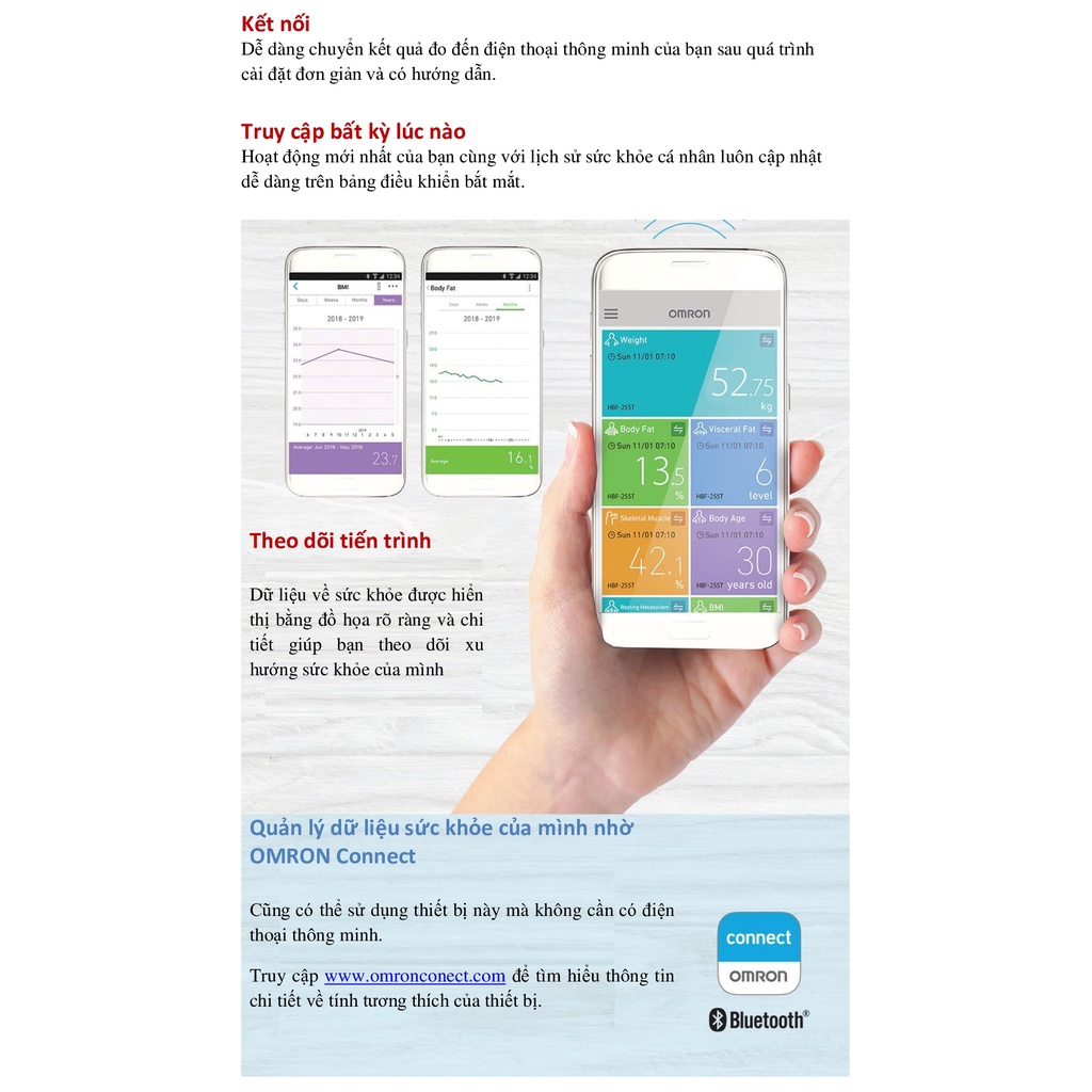 Máy Đo Thành Phần Cơ Thể OMRON HBF-255T - Kết Nối Điện Thoại - Thương Hiệu Nhật Bản