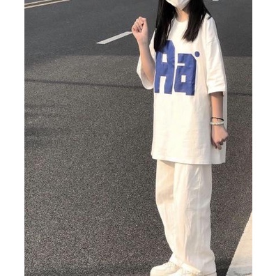 Set kaki trắng Aa style đường phố unisex - Combo Áo thun cổ tròn tay lỡ dáng suông kèm quần kaki thụng vintage nam nữ -