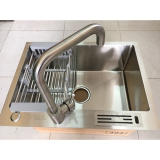 Chậu Rửa Chén 1 Hộc INOX 304 kèm bộ xả vòi nóng lạnh Inox 304 .