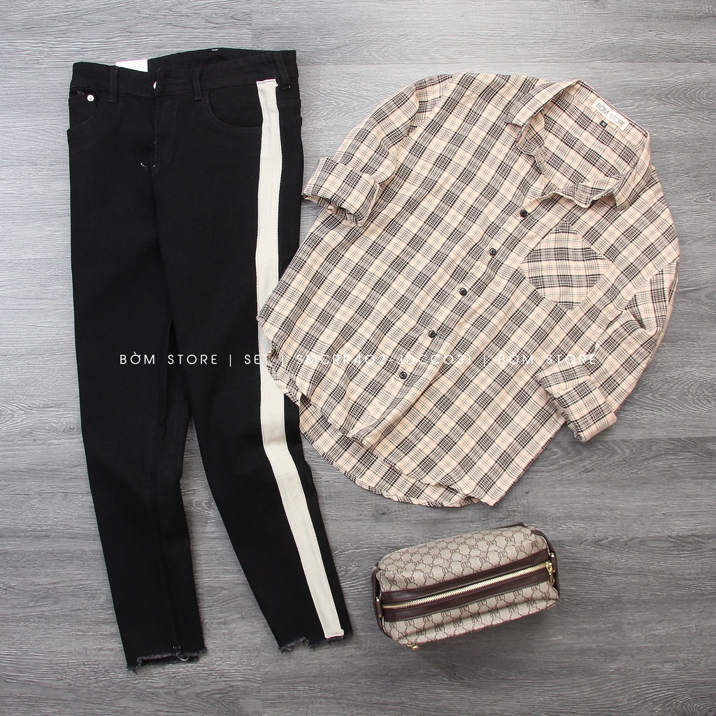 Beacon Denim - Áo sơ mi caro nam form rộng ô vừa 3 nét