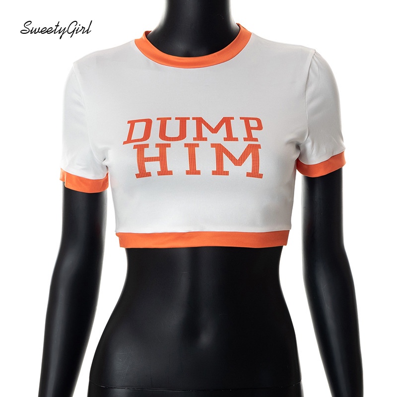 Áo Thun Tay Ngắn Cổ Tròn In Chữ Phối Màu Tương Phản Thời Trang 2022 Cho Nữ