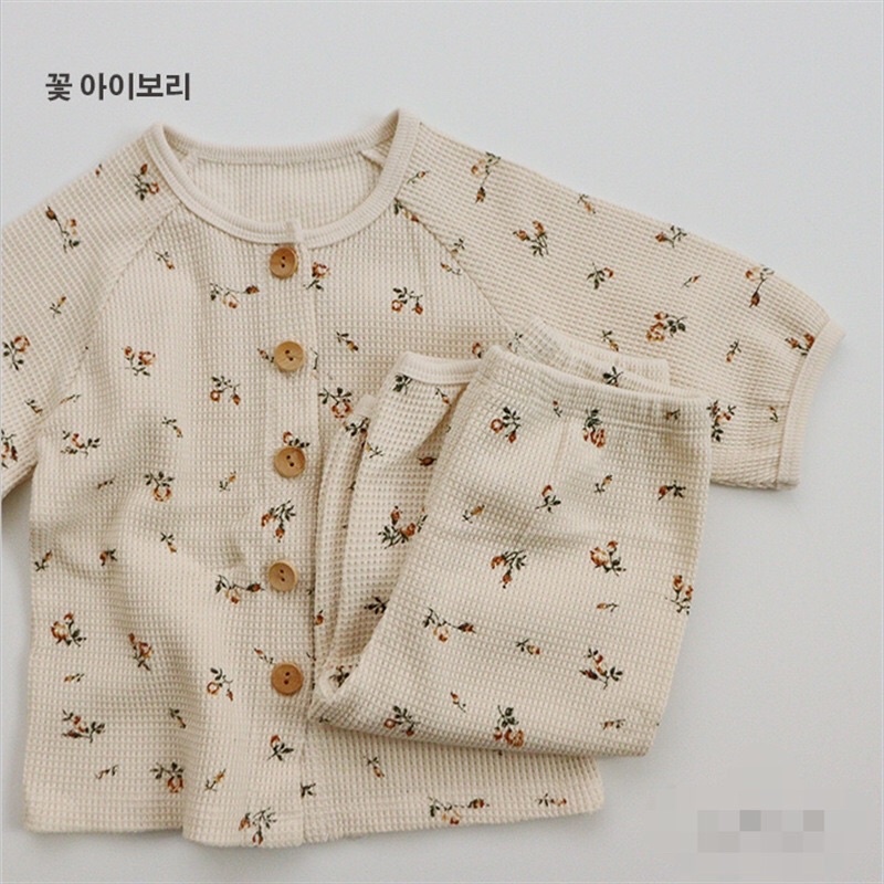 Thu Đông Bộ Dài Tay Cho Bé Trai Bé Gái Waffle🌺Hot Nhất🌺 Quần Áo Đồ Ngủ Dài Tay Cho Bé Trai Gái Style Hàn Quốc