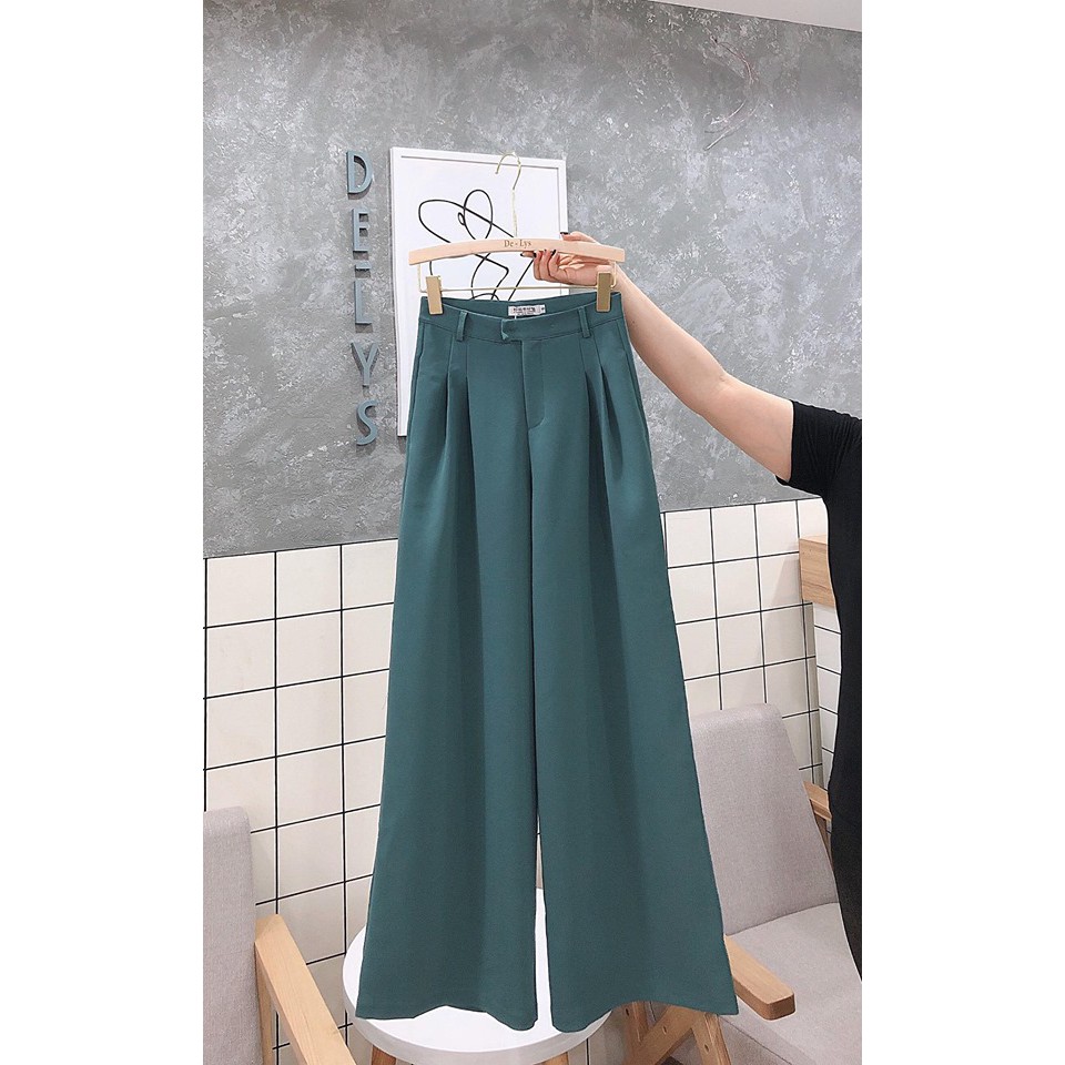 Quần ống rộng nữ lưng cao Delys quần suông nữ cạp cao màu xanh pastel