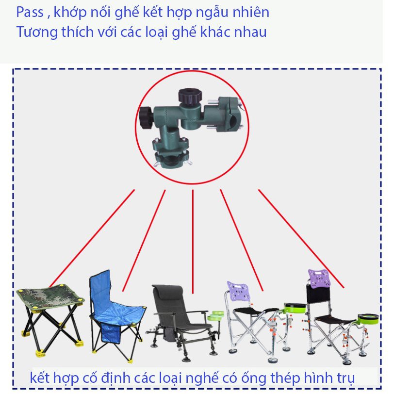 Pat khớp nối ghế câu, ô câu, rọng cá,chống cần tay tiện dụng