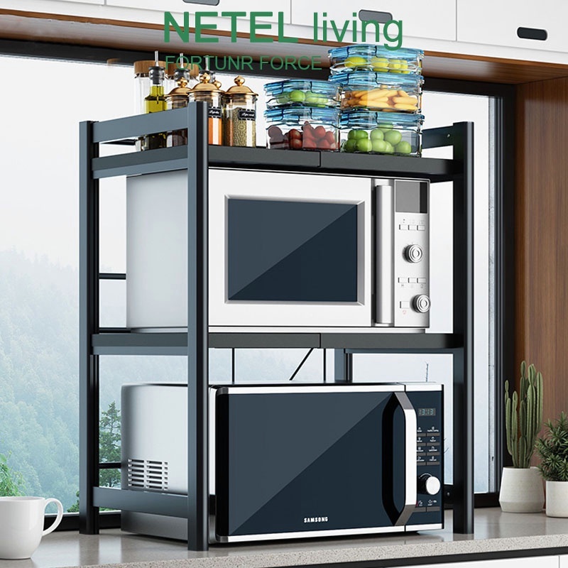 NETEL kệ lò vi sóng kệ gầm bếp có thể mở rộng và điều chỉnh1/2 tầng tủ bếp giá để đồ giá dao kéo，màu đen