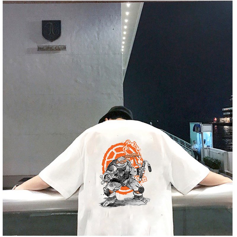 Áo thun unisex nam nữ tay lỡ ninja rùa cam vải dày mịn 2021T3101