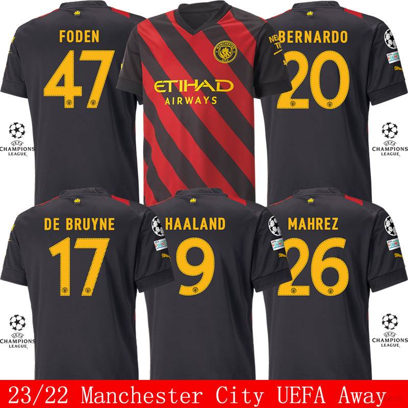 Áo Thun Bóng Đá Unisex YP2 2022-2023 Manchester City UEFA De Bruyne Foden Mahrez Bernardo Haaland PY2