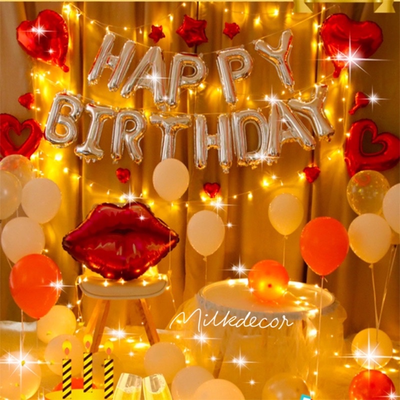 { Tặng Kèm Dây Đèn Led Trang Trí } Set bóng bay trang trí sinh nhật Happy Birthday MA00