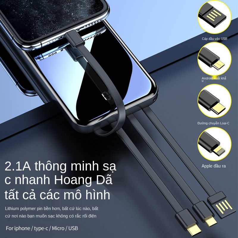 Pin dự phòng 20000 mAh với cáp siêu mỏng nhanh sạc đa năng cho Apple vivo Huawei oppo vinh quang