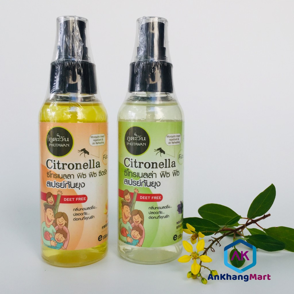 Tinh dầu xịt chống muỗi, côn trùng Phutawan Citronella Thái Lan 100ml