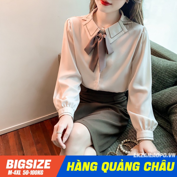 Áo sơ mi ️???????️ Áo kiểu nữ form rộng tay dài Phối Nơ mùa xuân …
