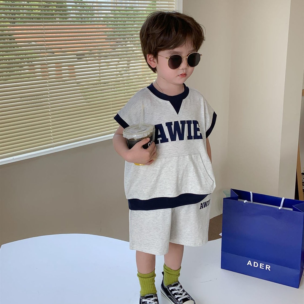 Set Áo Thun Ngắn Tay Và Quần Short Phong Cách Hàn Quốc Thời Trang Mùa Hè Cho Bé Trai
