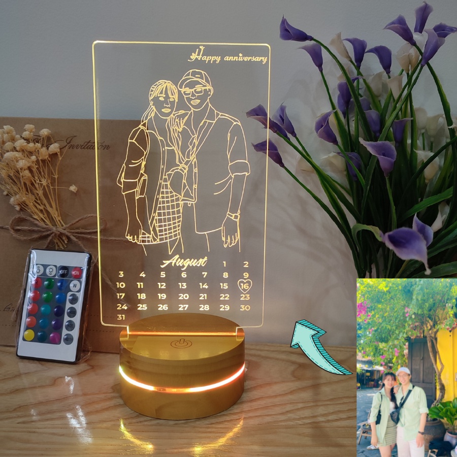 Đèn ngủ led 3D khắc hình dạng line theo yêu cầu, quà tặng tình yêu, kỷ niệm ngày yêu, ngày cưới, sinh nhật, decor phòng