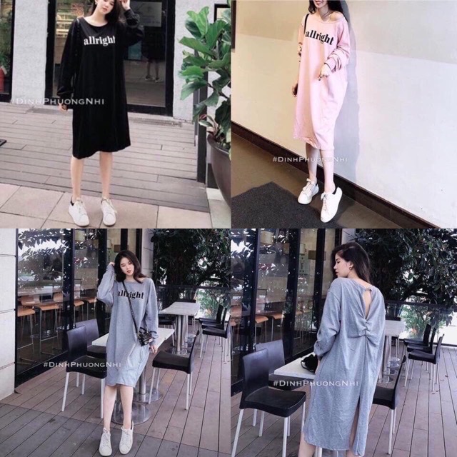 Váy xoắn lưng in chữ dài tay dáng dài alright | BigBuy360 - bigbuy360.vn