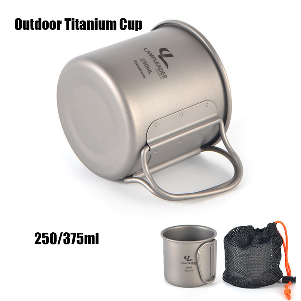 Cốc Uống Nước Bằng Titan Siêu Nhẹ Có Nắp Đậy Và Tay Cầm 2 Kích Thước 250 / 375ml