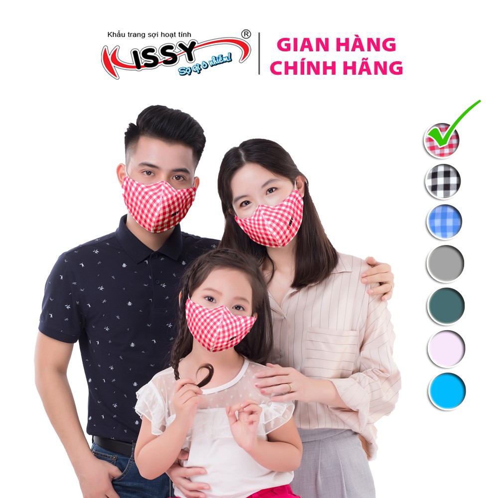 Combo khẩu trang Kissy gia đình cho 3 thành viên họa tiết caro phong cách, được chọn mẫu chọn size