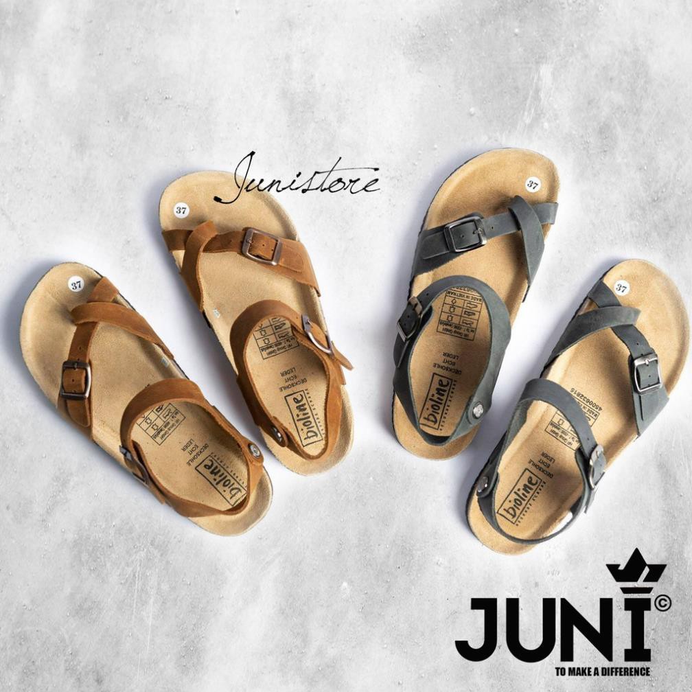 [DA BÒ THẬT] D14-Dép Sandal da bò quai chéo, xỏ ngón (Đế trấu)– Juni Store