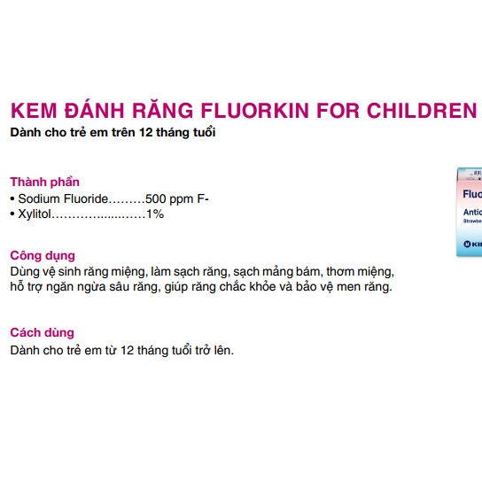 Kem Đánh Răng FLUOR KIN CHILDREN Ngừa Sâu Răng Trẻ Em 0- 5 Tuổi