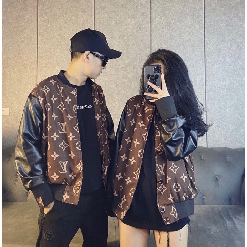 Cực hót - áo khoác bomber LV phối tay da sang chảnh - nam nữ video ảnh thật