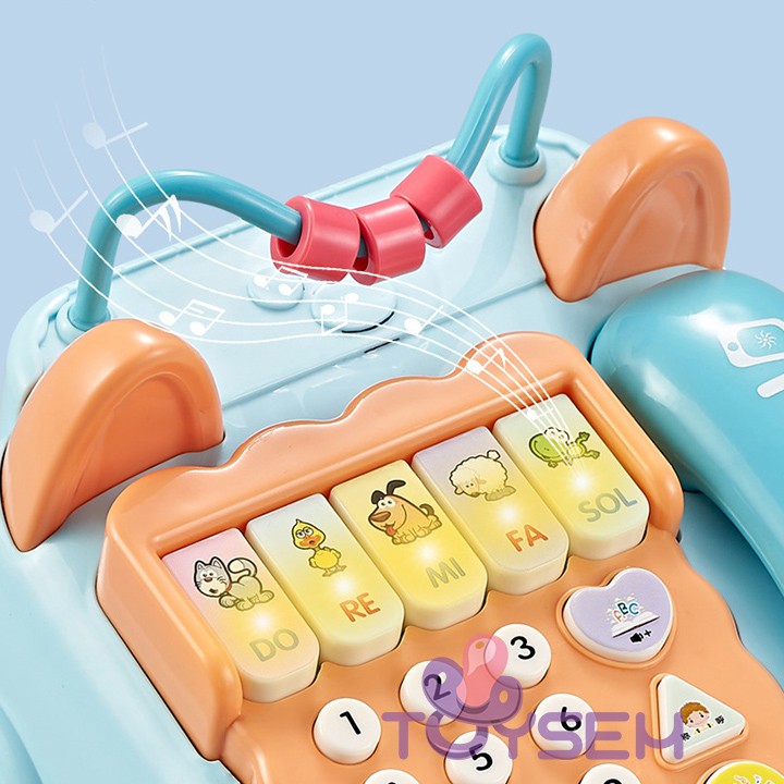 Điện thoại đồ chơi hình chú chó có nhạc và đèn - Xe kéo ô tô hình thú - Quà tặng sinh nhật cho bé