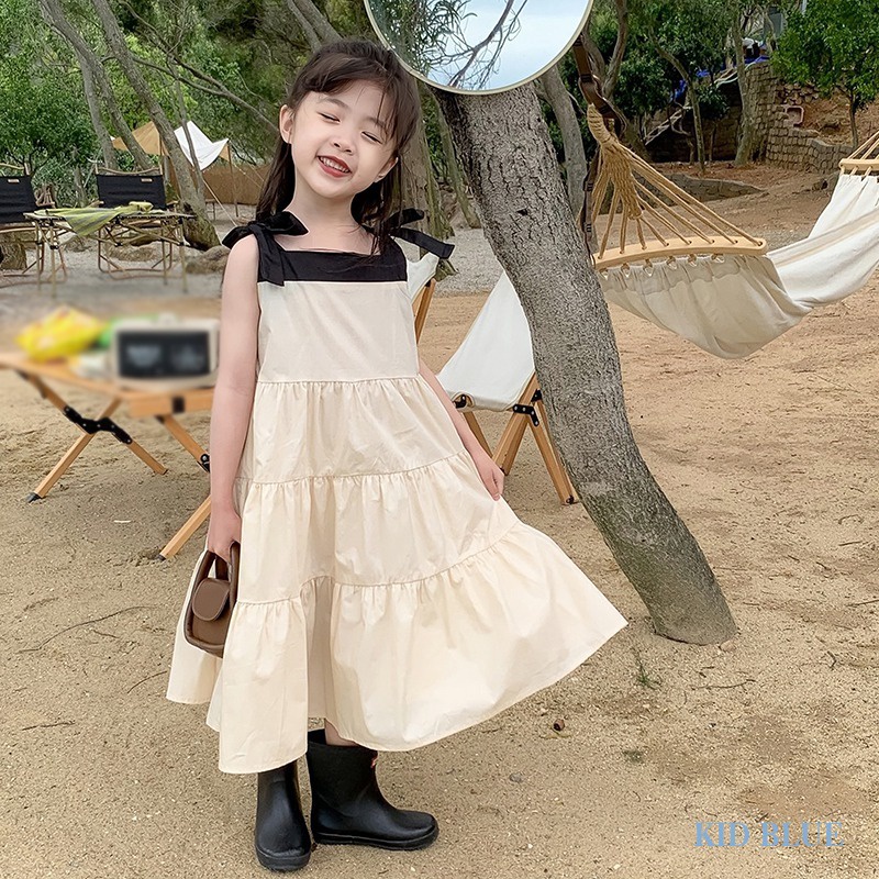 Đầm Hai Dây Màu Trắng Đen Phong Cách Phương Tây Thời Trang Mùa Hè Cho Bé Gái
