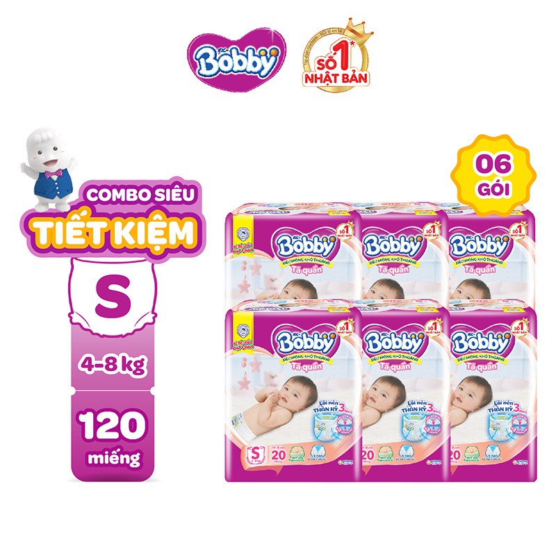 Combo 06 Tã quần Bobby Pants S20/M18/L16/XL14/XXL12