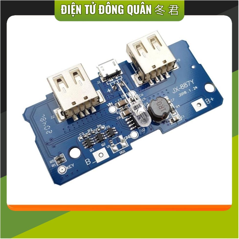 Mạch Sạc Dự Phòng 2 Cổng USB cổng USB lên đến 2A, mạch có thể dùng để sạc cho hầu hết các loại Tablet hoặc Smart Phone