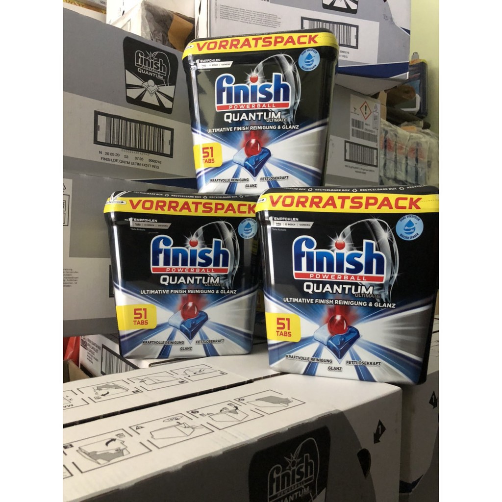 Combo viên rửa bát finish quantum ultimate 51V+ dung dịch vệ sinh máy rửa bát chén - HANOIMART