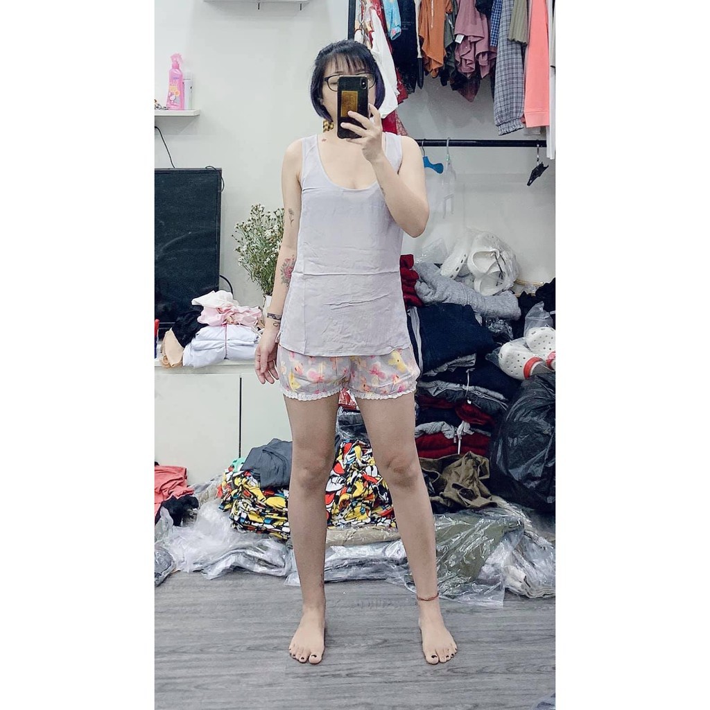 Bộ Đồ Nữ mặc nhà Peachyoyo xuất Hàn chất visco siêu mát họa tiết dễ thương trang nhã XanhHouse