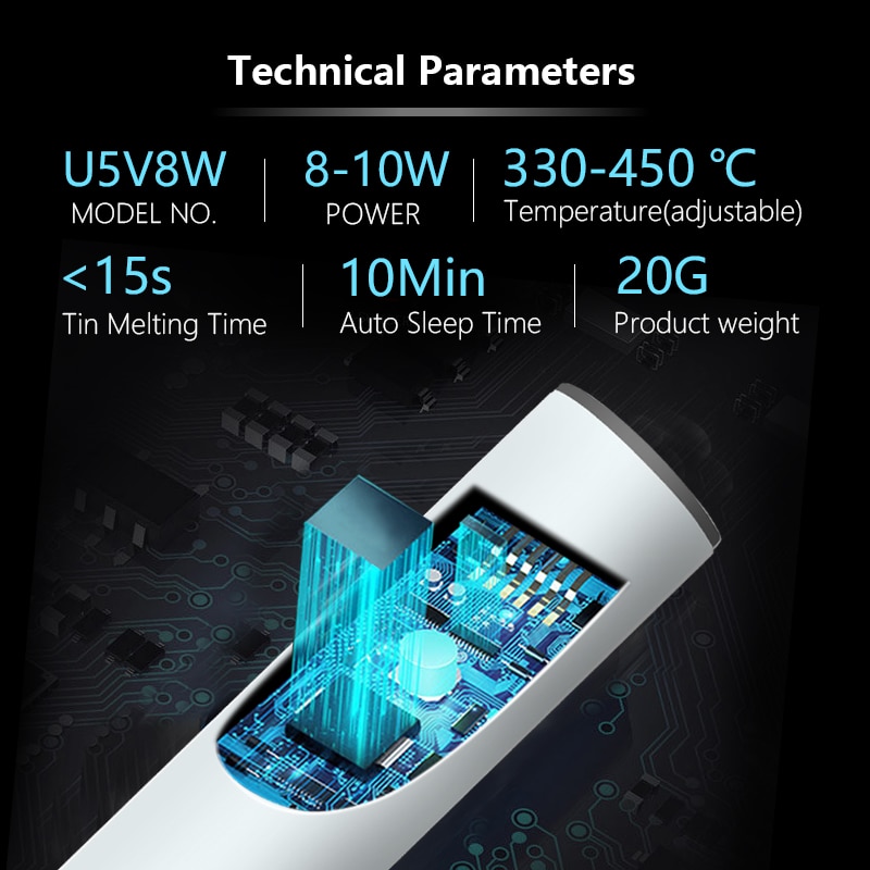 Bộ sạc điện hàn USB 5V 8W có thể điều chỉnh nhiệt độ Bộ sắt hàn điện với dây hàn chân đế