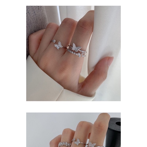 Nhẫn bươm bướm đính đá bạc 30%