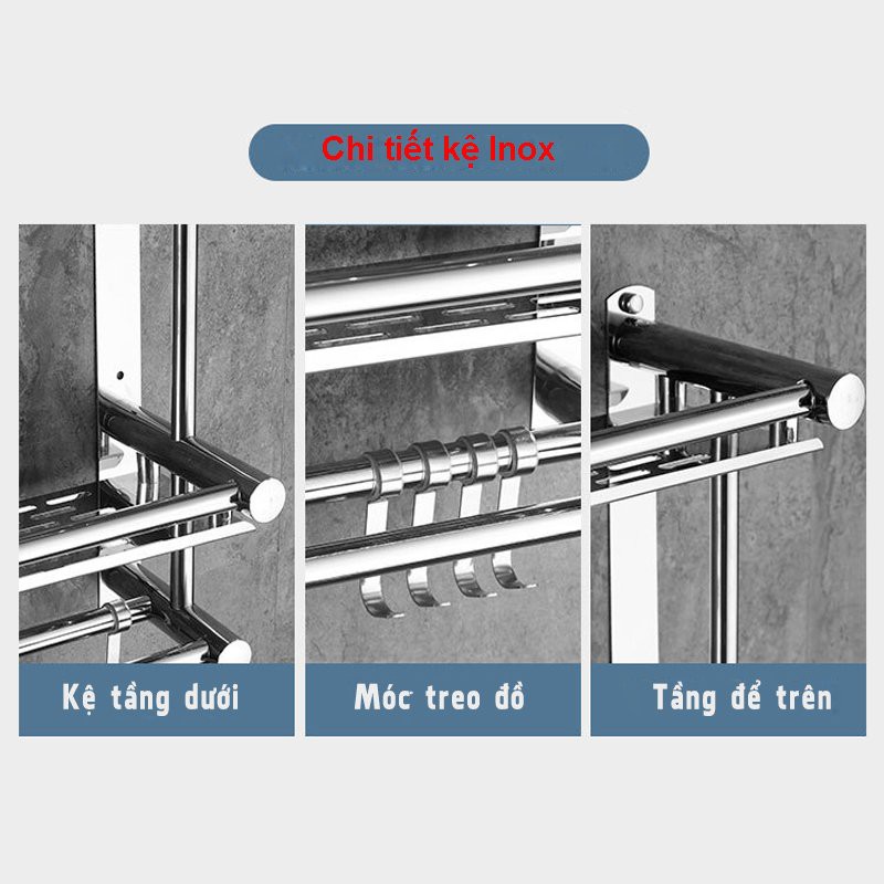 Kệ Nhà Tắm, Giá Treo Khăn Nhà Tắm, Để Đồ Dùng Inox Khô ng Gỉ Đa Năng Gắn Tường