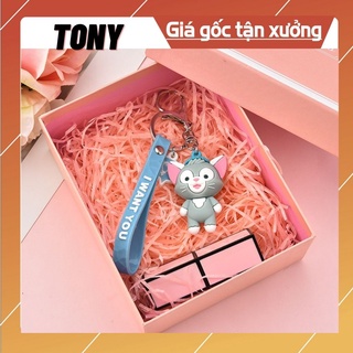 Móc khóa cute , móc khóa đẹp  hình chú mèo xanh và sóc nâu làm từ nhựa PVC