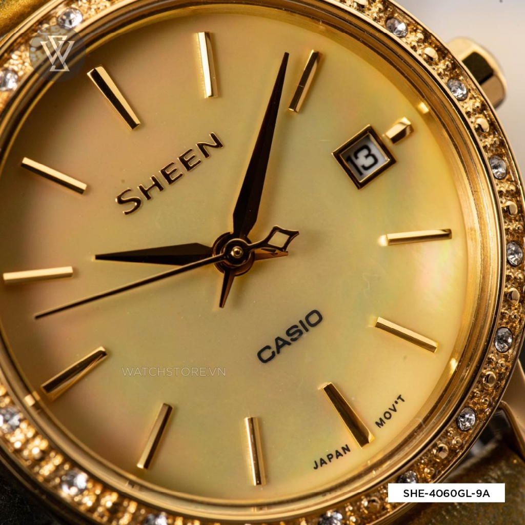 Đồng Hồ Quartz Nữ Casio Sheen WATCHSTORE SHE-4060GL-9AUDF Thiết Kế Mặt Kính Khoáng 28mm, Dây Đeo Da, Vỏ Thép Không Gỉ