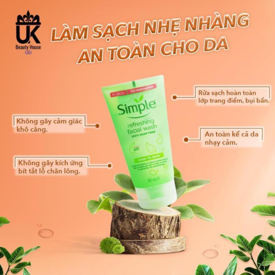 Sữa Rửa Mặt Simple Gel Kind To Skin Refreshing Facial Wash Gel 150ml