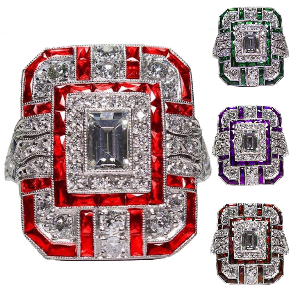 Nhẫn Đính Hôn Khảm Đá Zircon Hình Vuông Phong Cách Retro Cho Nữ