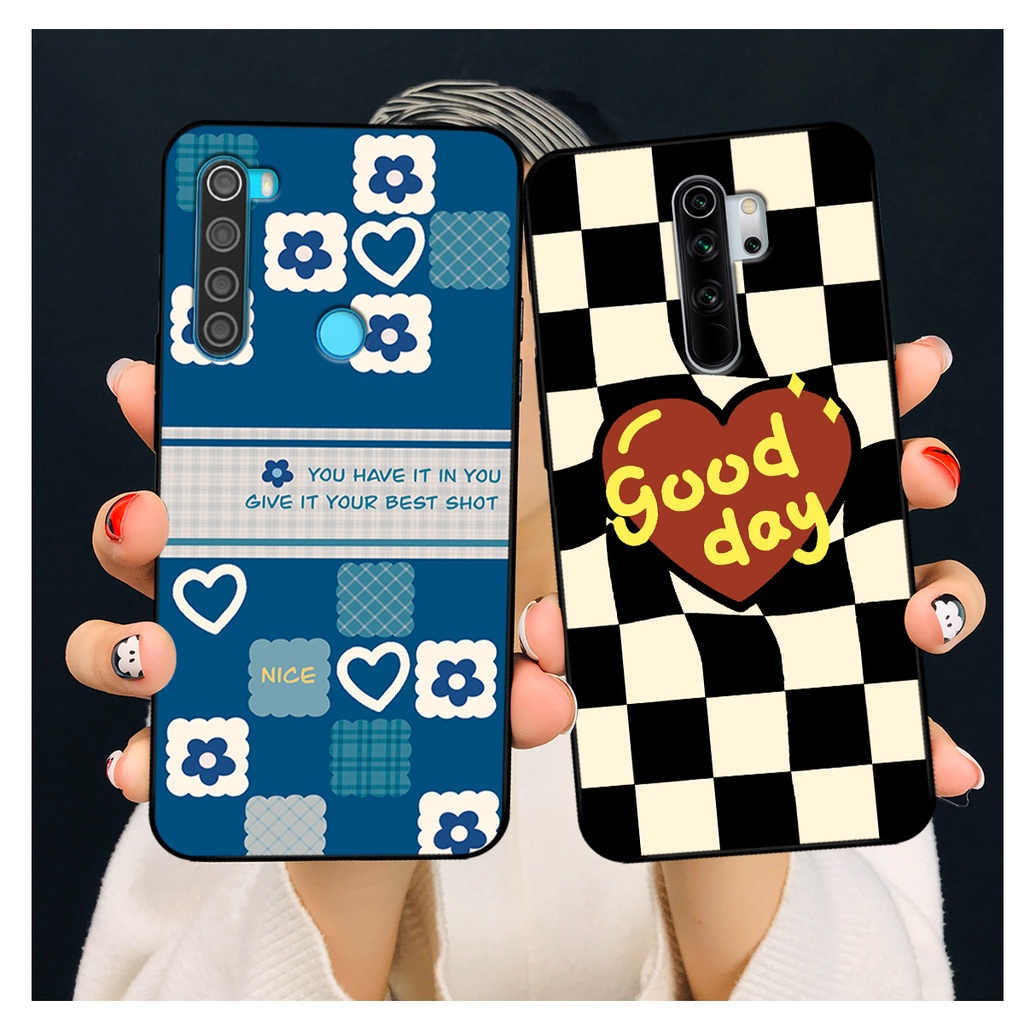 Ốp lưng Xiaomi Redmi Note 8 / Note 8 Pro in hoạ tiết caro trái tim đen trắng, gấu bear cute đáng yêu